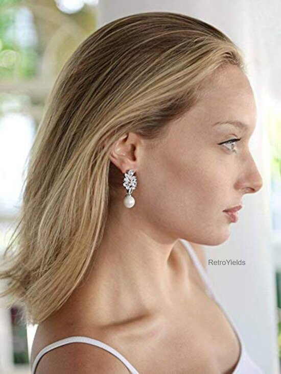 Amazon.com: Mariell Bold Ivory Pearl Drop Bridal Earrings  Bold Pearl Drop Bridal Earrings with CZ Crystals, Large Statement Earring for